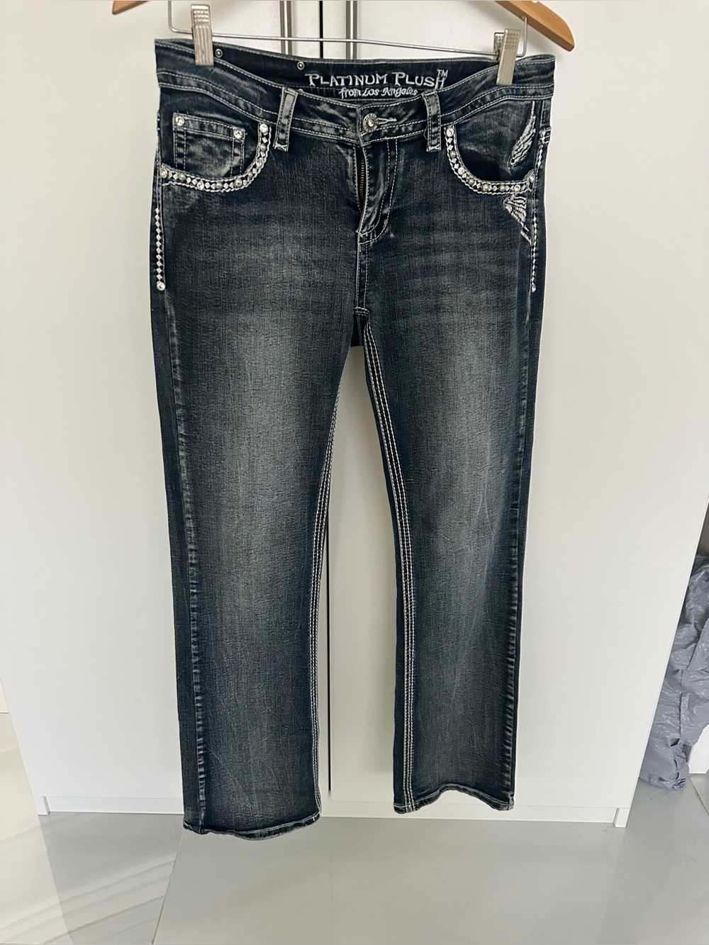 Platinum Plush  Boot Cut Jeans with Rhinestone Trim